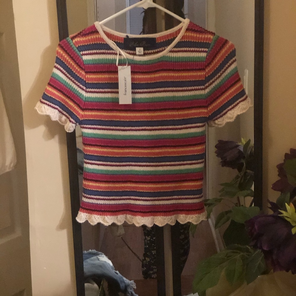 Francesca Multi colored crochet babydoll tee